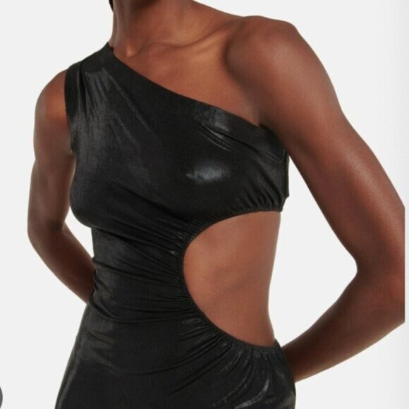 Norma Kamali Sunburst One‑Shoulder Cut‑Out Gown – Size XL – Black Lamé / Evening - Picture 3 of 13